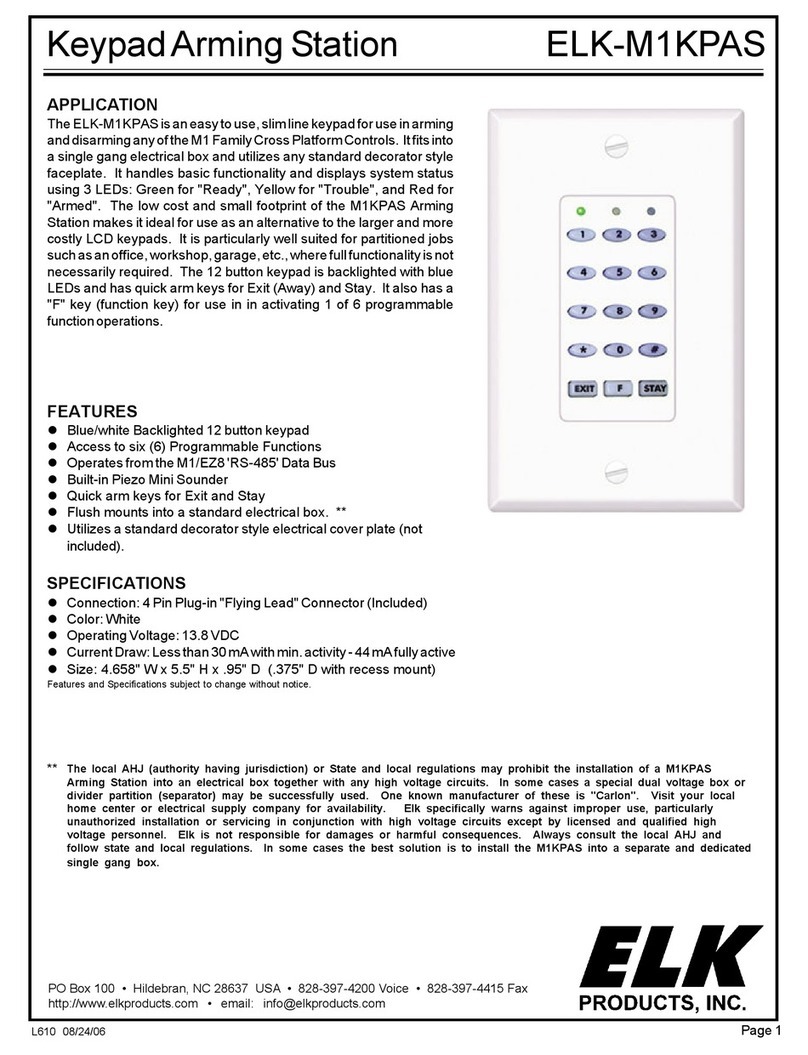 Elk Products Keypad Arming Station ELK-M1KPAS Operation guide