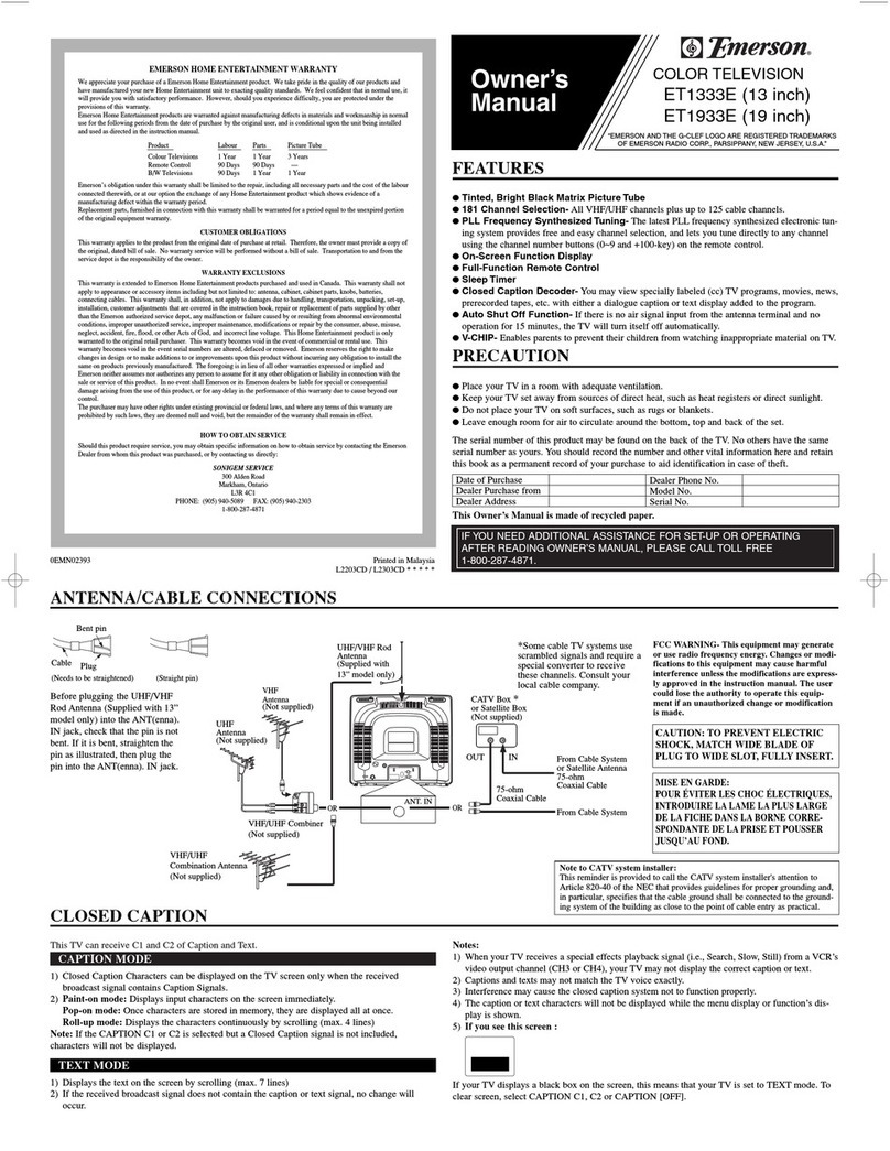 Emerson ET1333E, ET1933E owner's manual