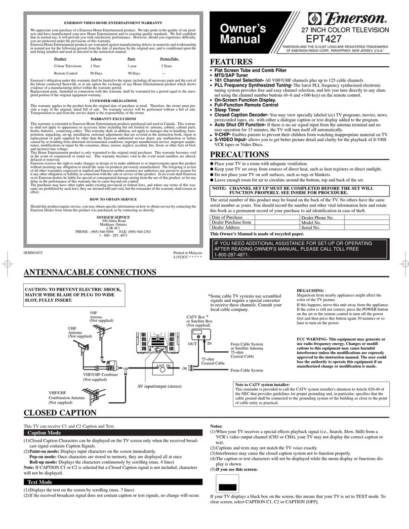 Emerson EPT427 owner's manual