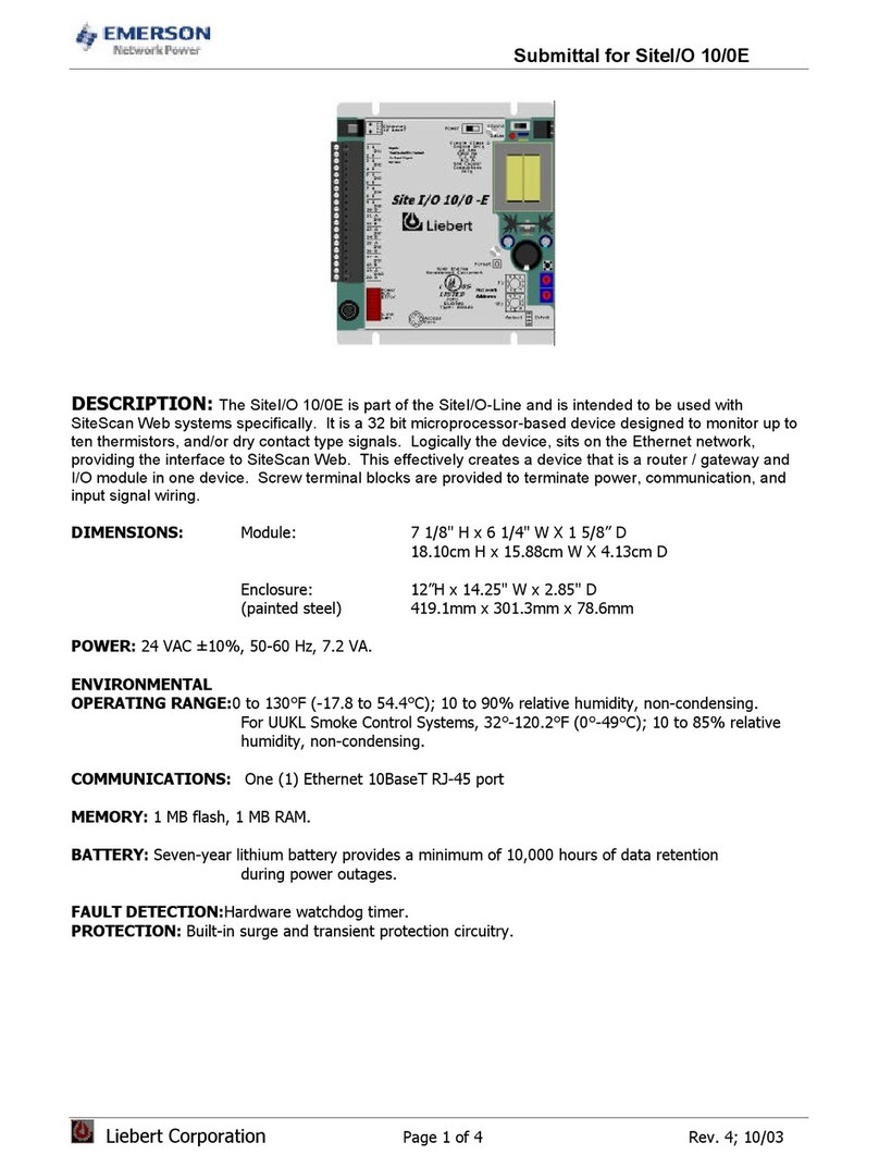 Emerson Network Power Specification sheet