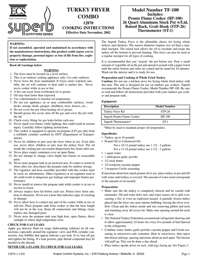 Empire Comfort Systems superb TF-100 Cooking instructions