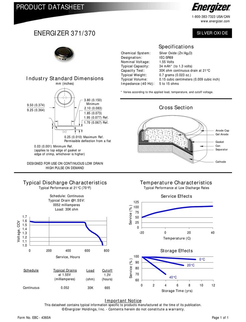 Energizer 371 Product data sheet