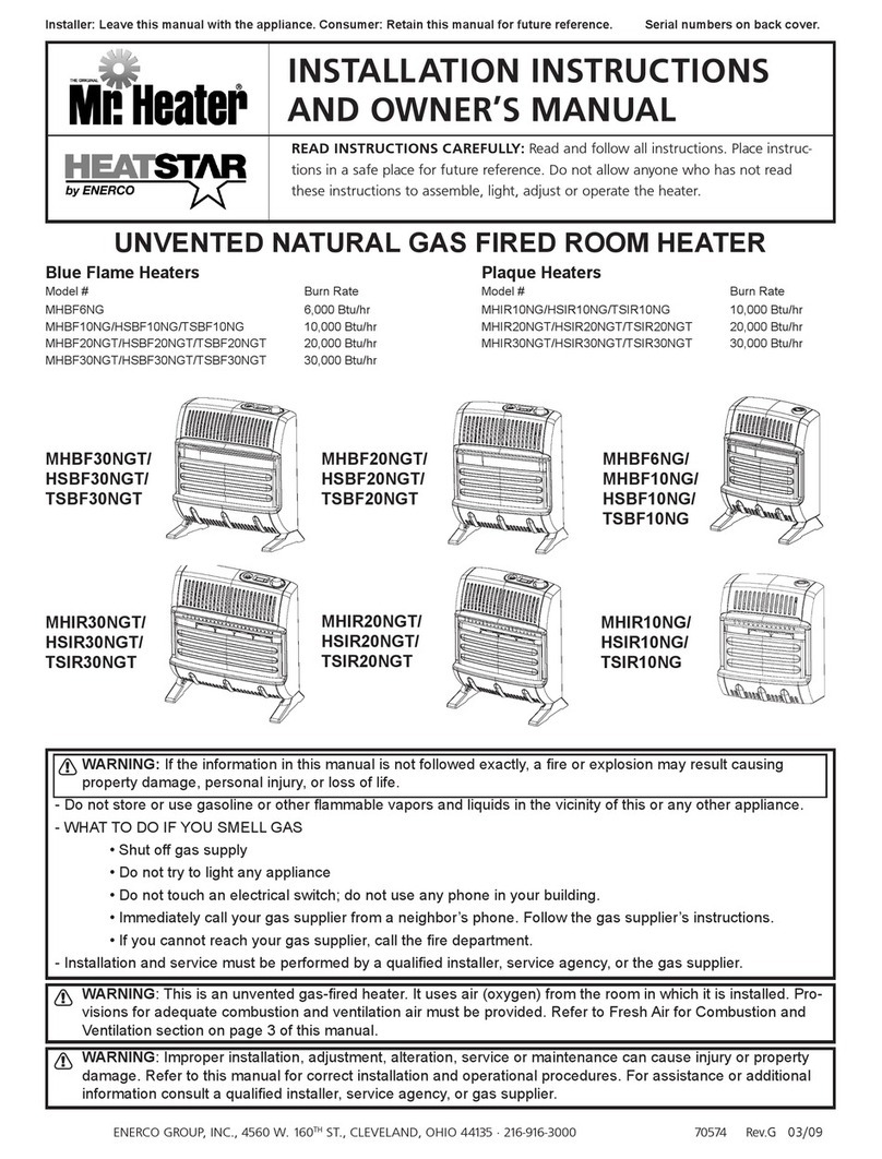 ENERCORP UNVENTED NATURAL GAS FIRED ROOM HEATER... Installation and owner's manual