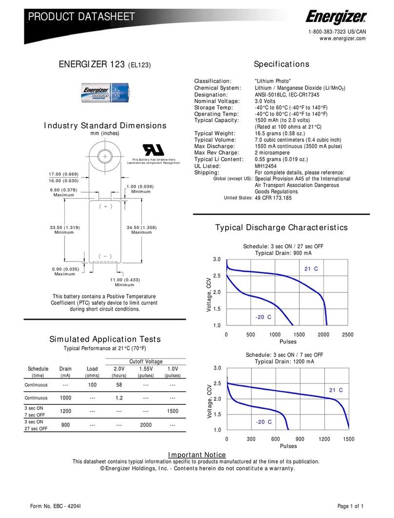 Energizer 123 Product data sheet