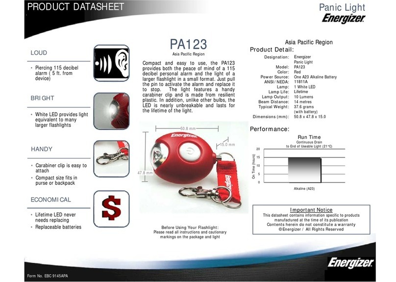 Energizer PA123 Product data sheet