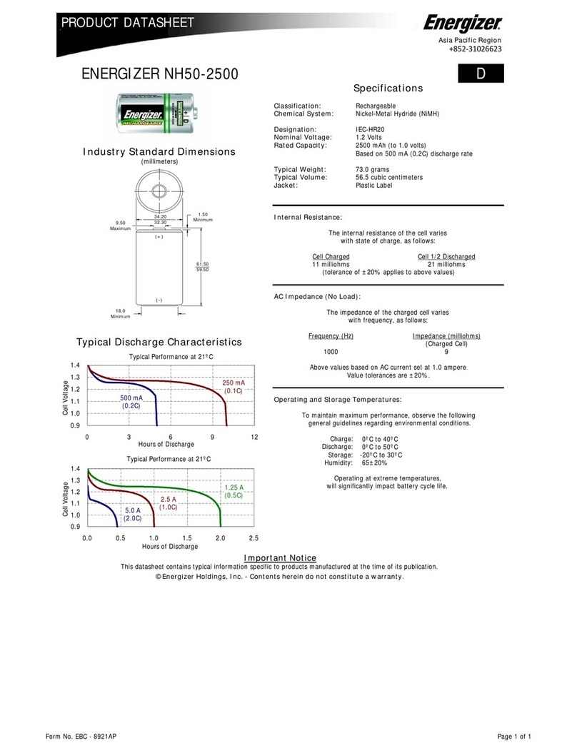 Energizer Digital Camera Battery NH50 Product data sheet