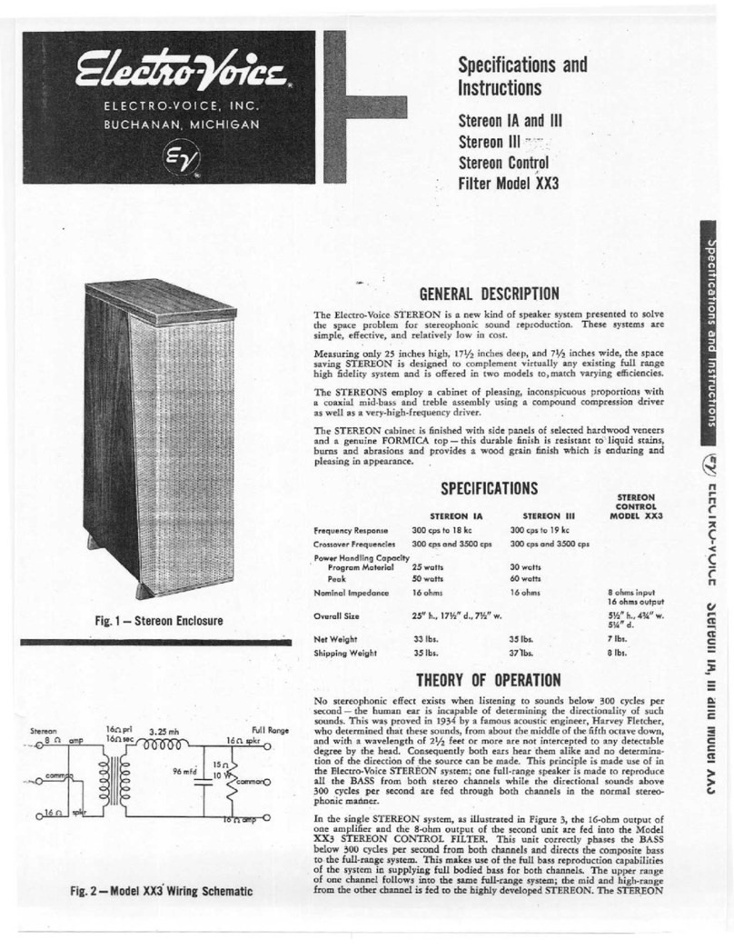 Electro-Voice Stereon Control XX3 Specifications & instructions