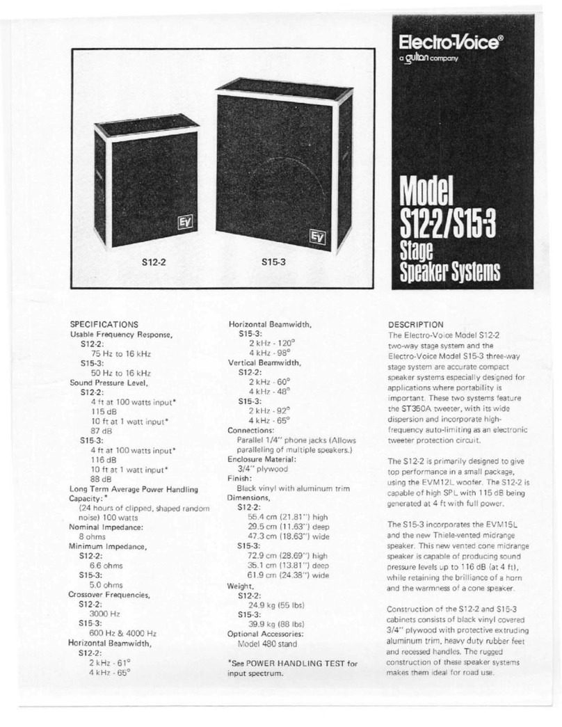 Electro-Voice S15-3 Specification sheet