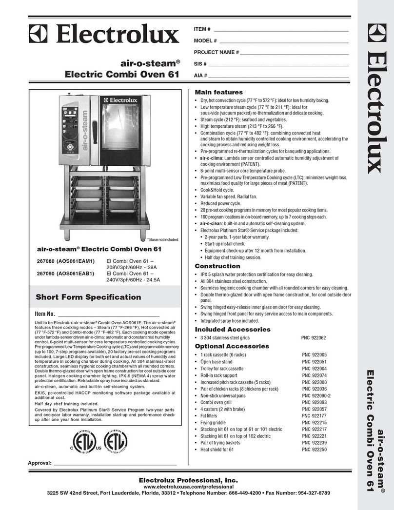 Electrolux Air-O-Steam 267080 Specification sheet