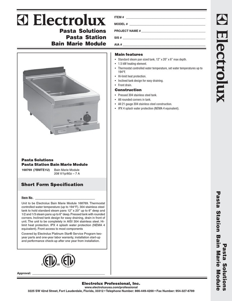 Electrolux 168769 Specification sheet