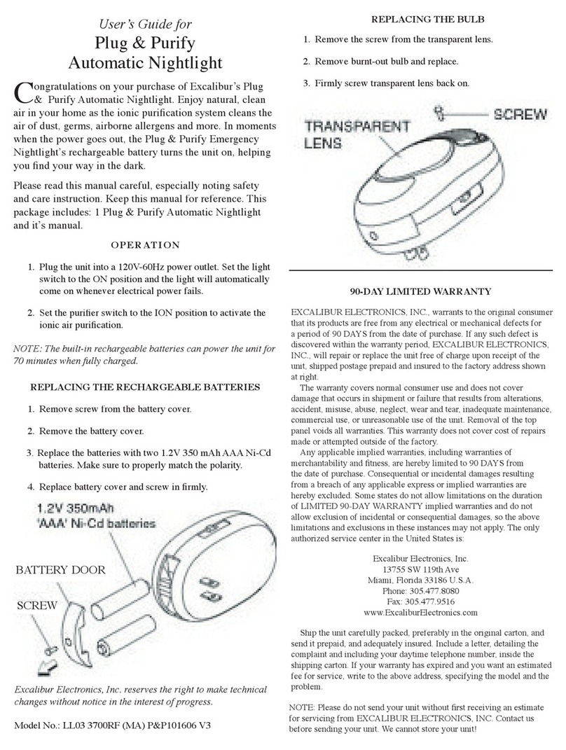 Excalibur Plug & Purify Automatic Nightlight LL03 owner's manual