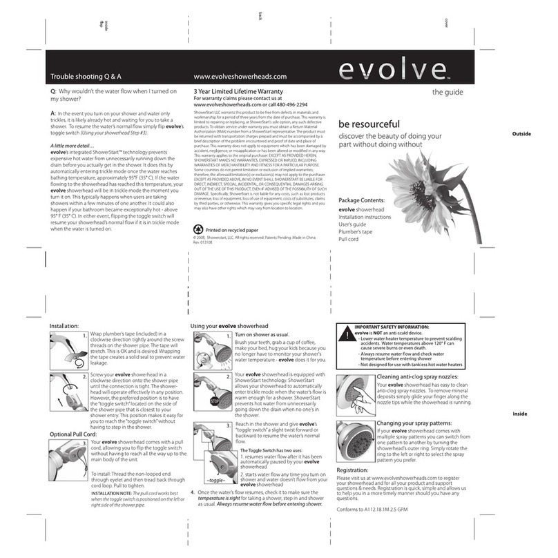 Evolve Showerheads Evolve Showerhead owner's manual Evolve Showerheads Evolve Showerhead owner's manual