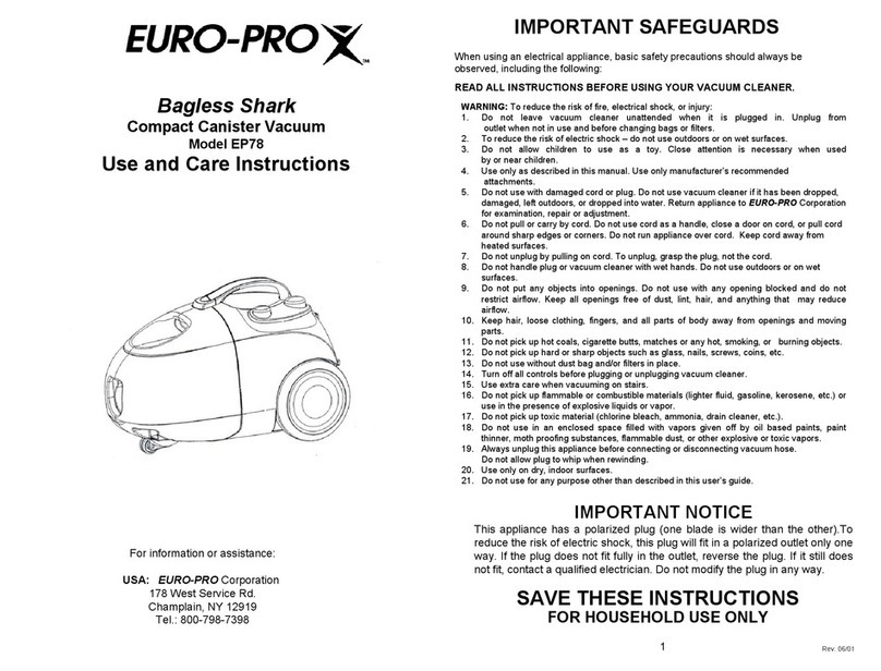 EUROPRO BAGLESS SHARK EP78 Quick reference guide