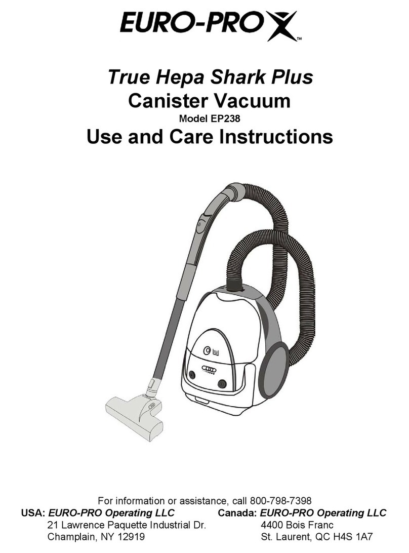 EUROPRO TRUE HEPA SHARK PLUS EP238 Use and care instructions