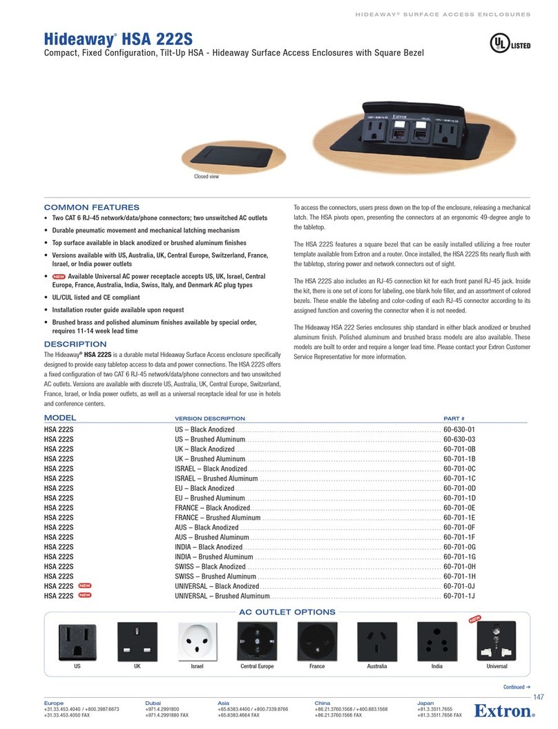 Extron electronics Hideaway HSA 222S Specification sheet