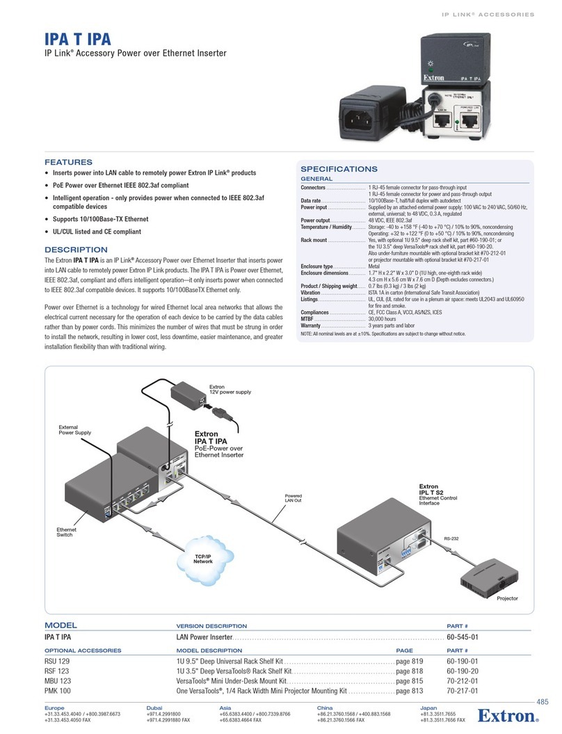 Extron electronics IP Link Accessory Power over Ethernet Inserter IPA T... Specification sheet