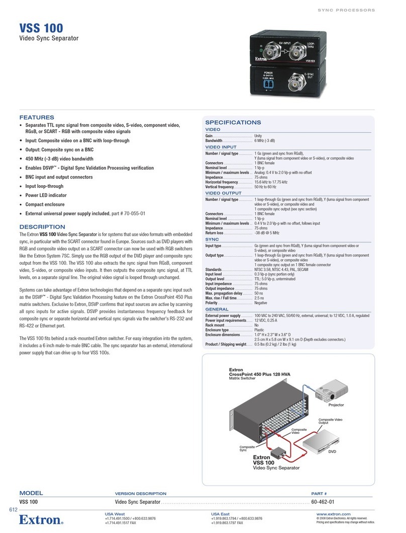 Extron electronics Video Sync Separator VSS 100 Specifications
