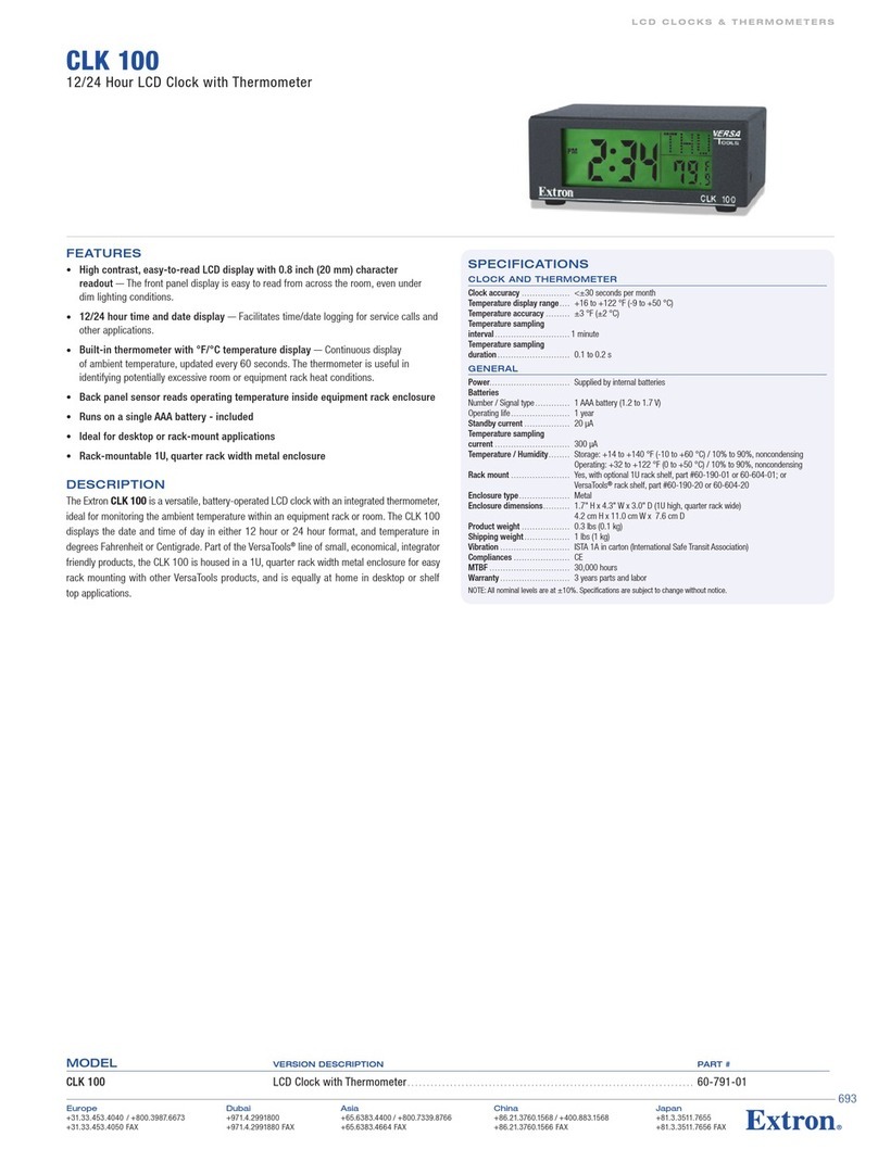 Extron electronics CLK 100 Specification sheet Extron electronics CLK 100 Specification sheet