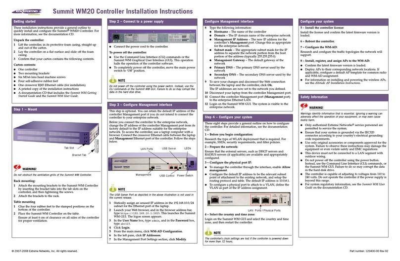 Extreme Networks Summit WM20 installation instructions