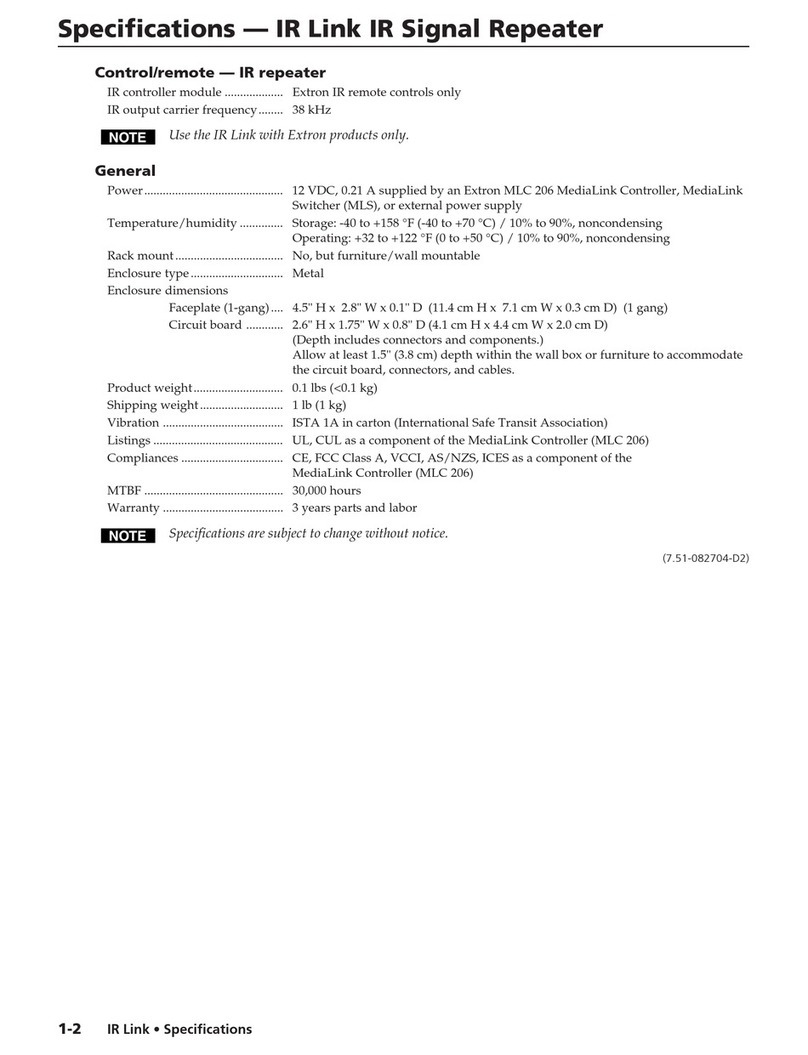 Extron electronics IR Link Specifications Extron electronics IR Link Specifications