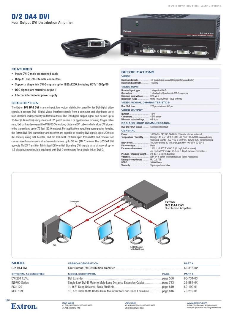 Extron electronics D/2 DA4 DVI Specification sheet Extron electronics D/2 DA4 DVI Specification sheet