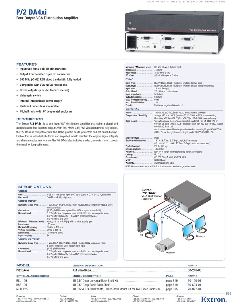 Extron electronics VGA Distribution Amplifiers P/2 DA4xi s Specification sheet