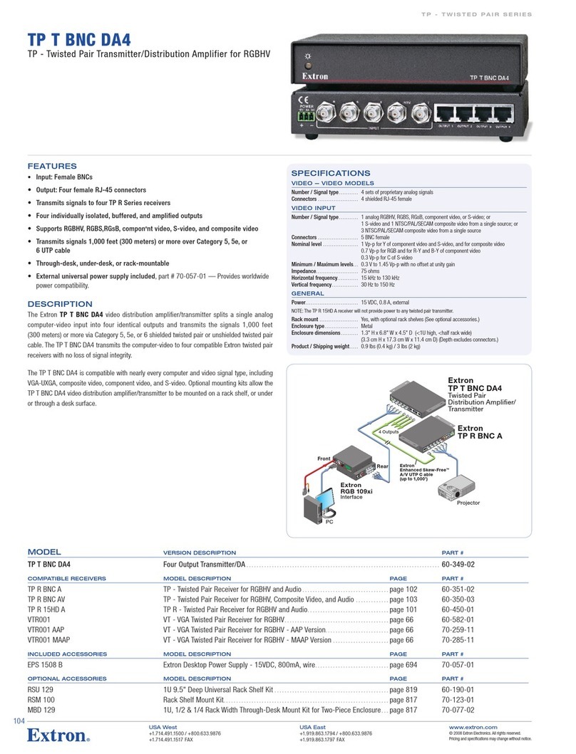 Extron electronics TP T BNC DA4 Specification sheet