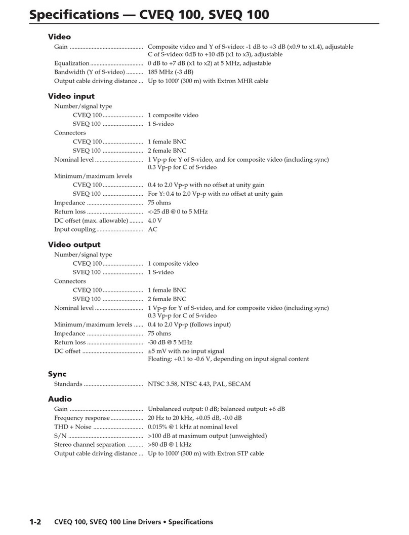 Extron electronics Video and Audio Line Drivers with  Gain and EquaLization CVEQ... Specifications
