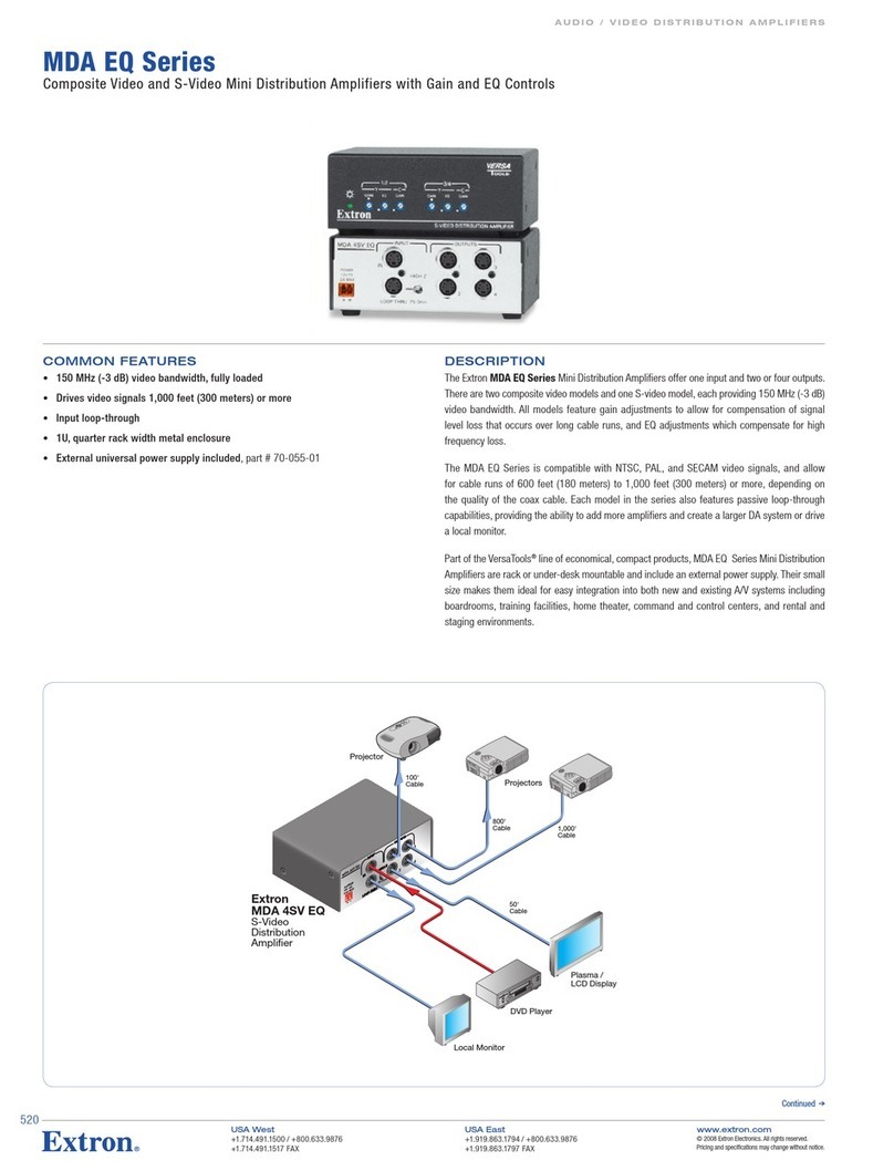 Extron electronics VersaTools MDA 2V EQ Specification sheet