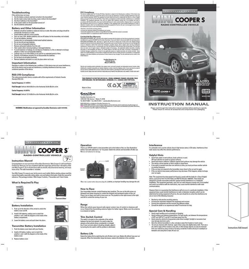 Excalibur Mini Cooper S 1:20 Scale Radio Control Car... instruction manual Excalibur Mini Cooper S 1:20 Scale Radio Control Car... instruction manual