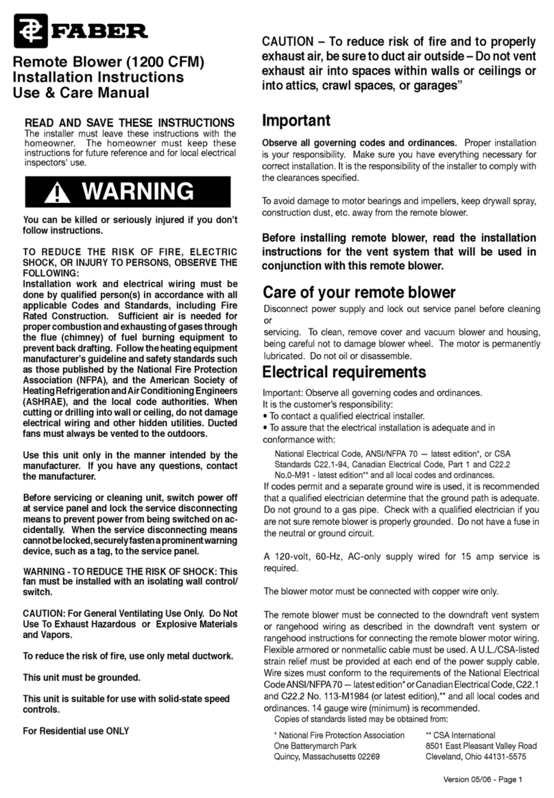 Faber 1200 CFM use and care manual