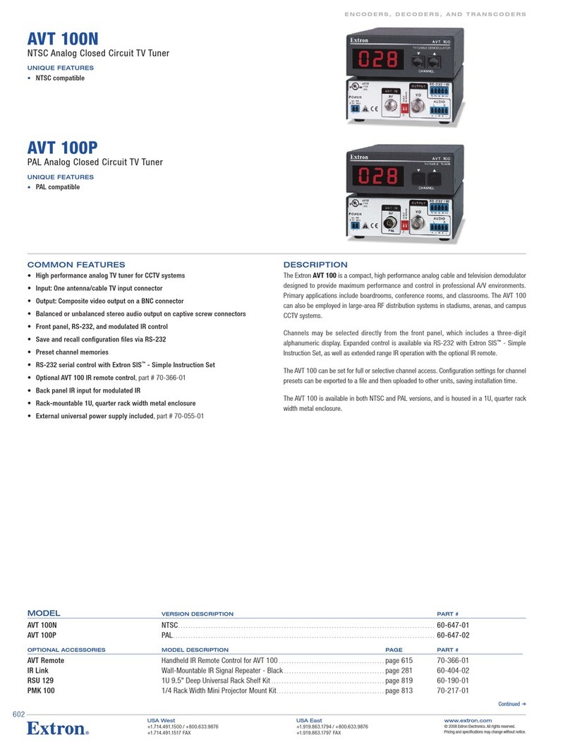 Extron electronics AVT 100N Specification sheet