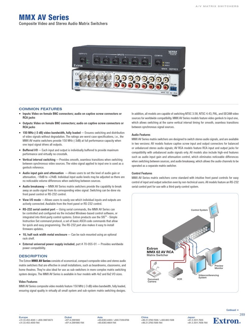 Extron electronics MMX 62 AV RCA Specification sheet