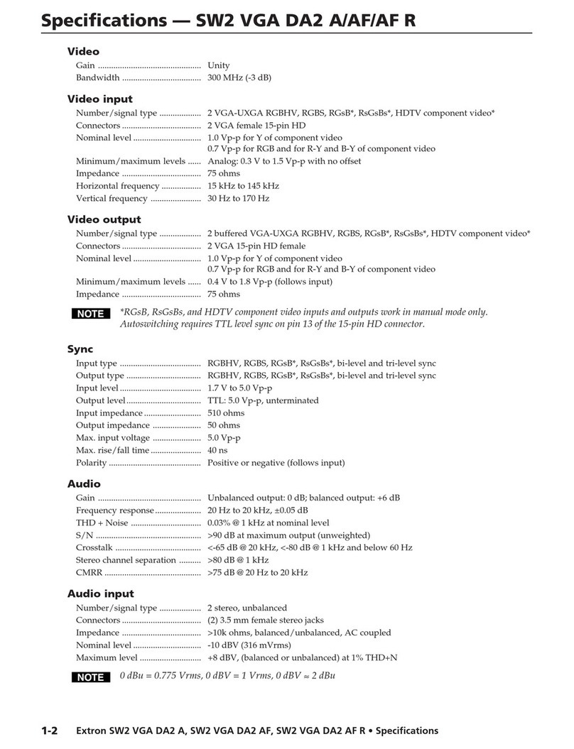 Extron electronics SW2 VGA DA2 A Specifications