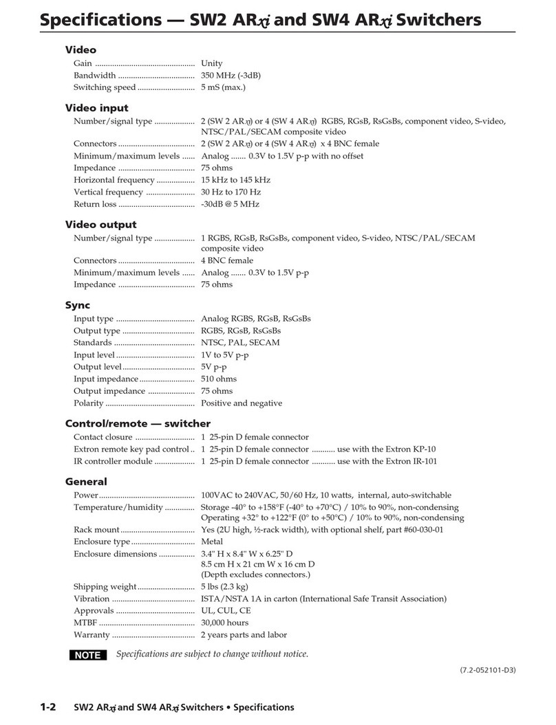Extron electronics SW2 ARxi Specifications
