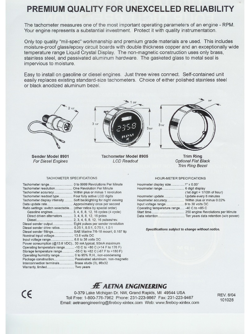 AETNA ENGINEERING LCD Tachometer Model 8905 User manual