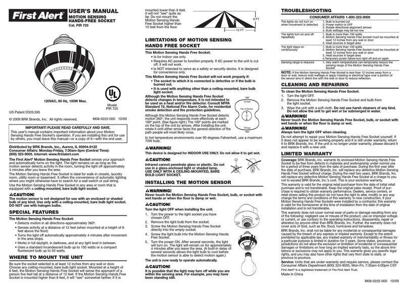 First Alert MOTION SENSING M08-0222-000 User manual