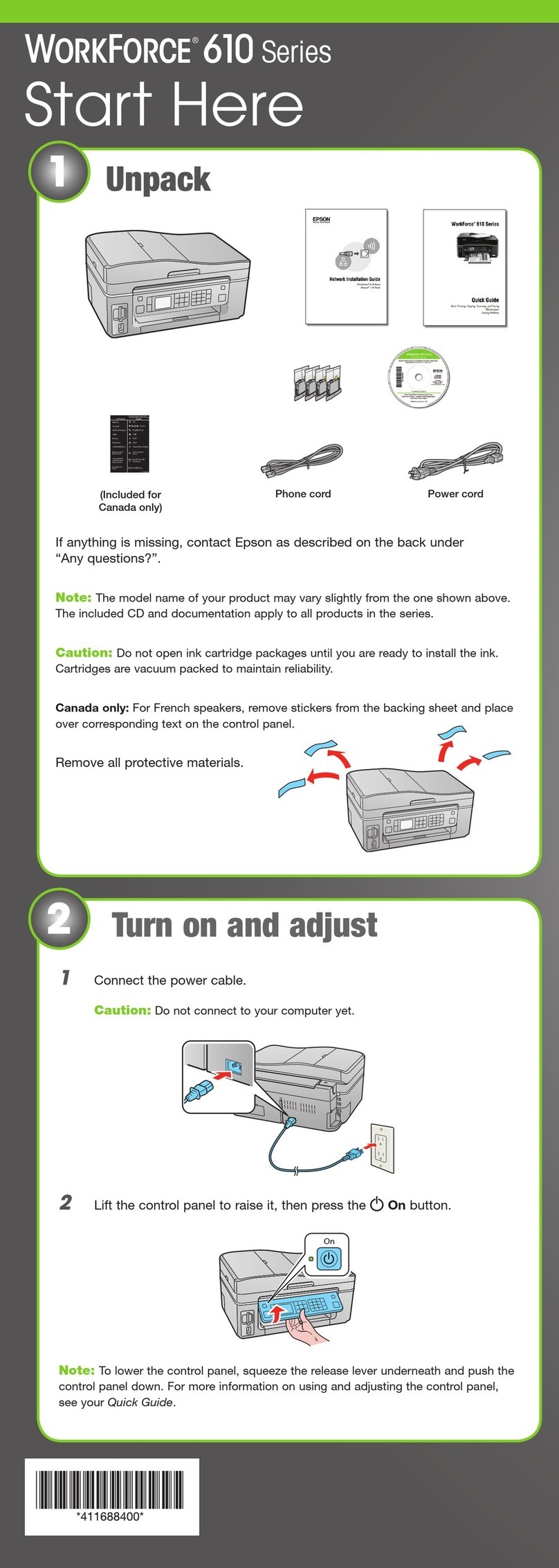 Epson WorkForce 610 Series quick start guide