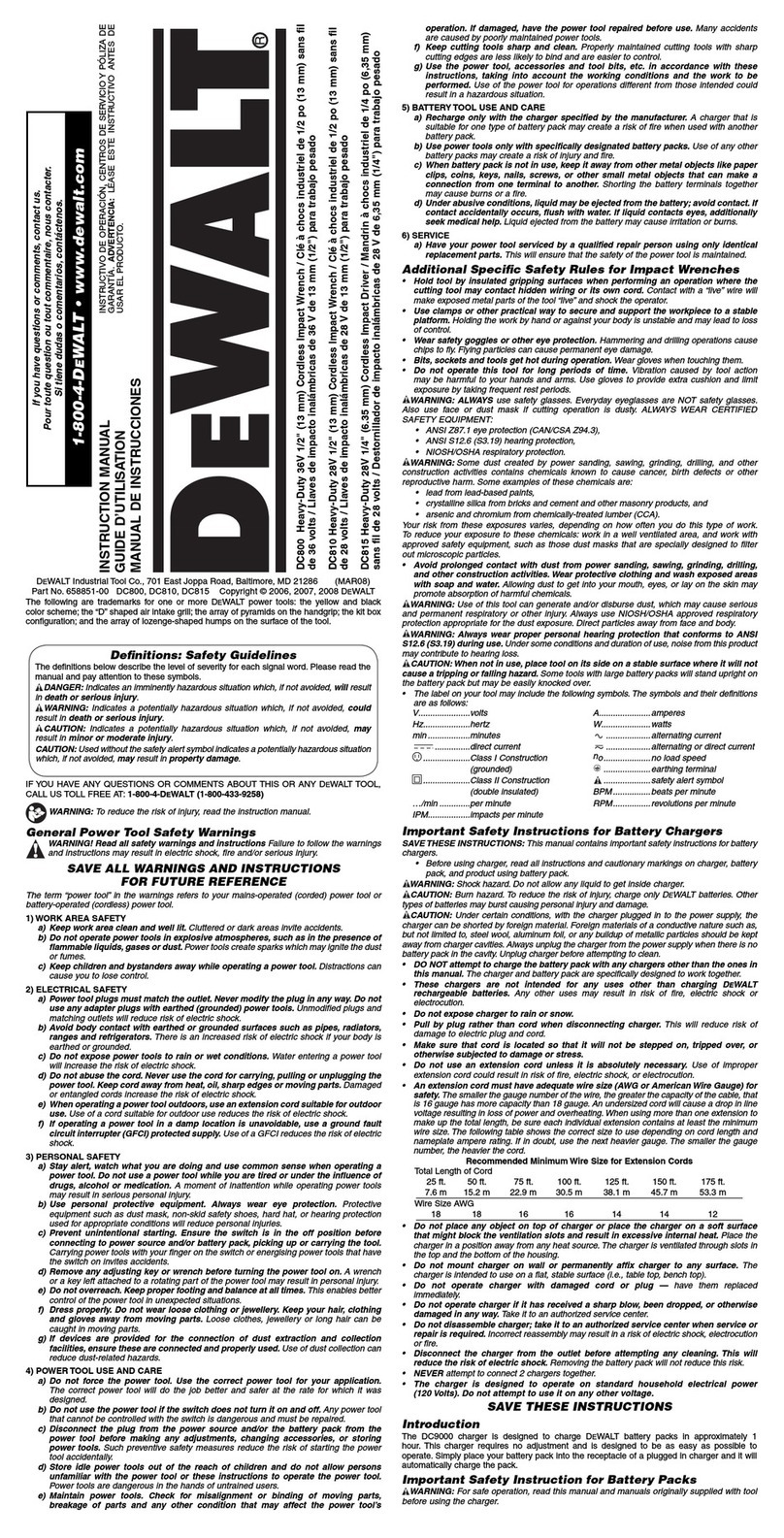 DeWalt DC800 User manual