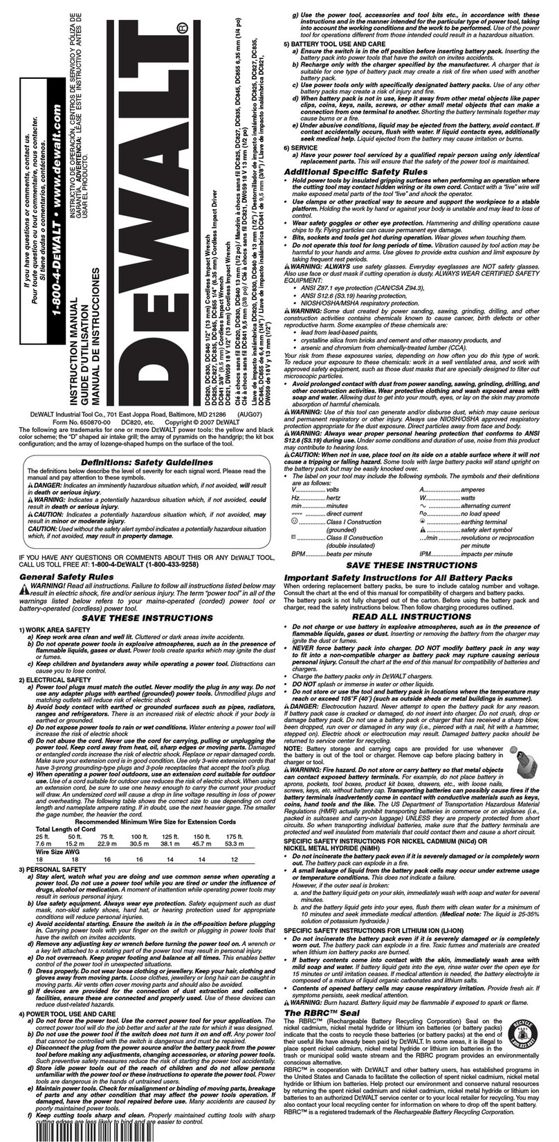 DeWalt DC830 User manual