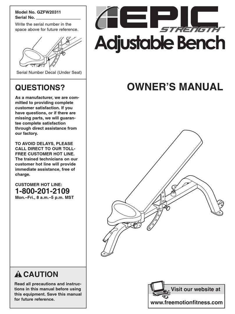 Epic ADJUSTABLE BENCH strength bench 2003 owner's manual