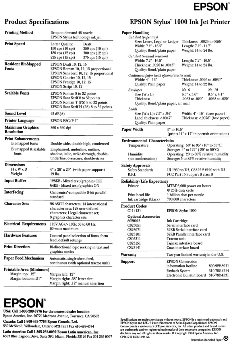 Epson Stylus 1000 User manual
