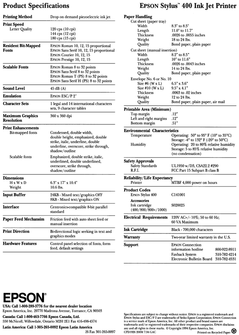 Epson Stylus Color 400 User manual