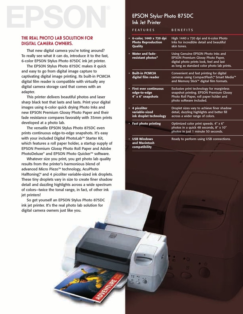 Epson 875DC - Stylus Photo Color Inkjet Printer User manual