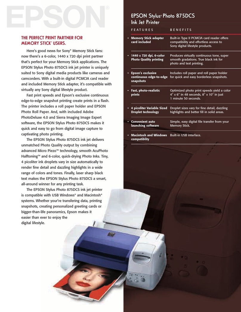 Epson 875DCS - Stylus Photo Color Inkjet Printer User manual