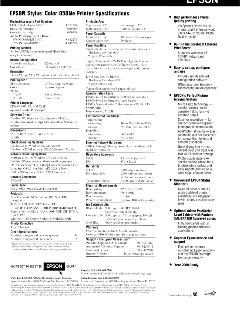 Epson STYLUS 850Ne User manual