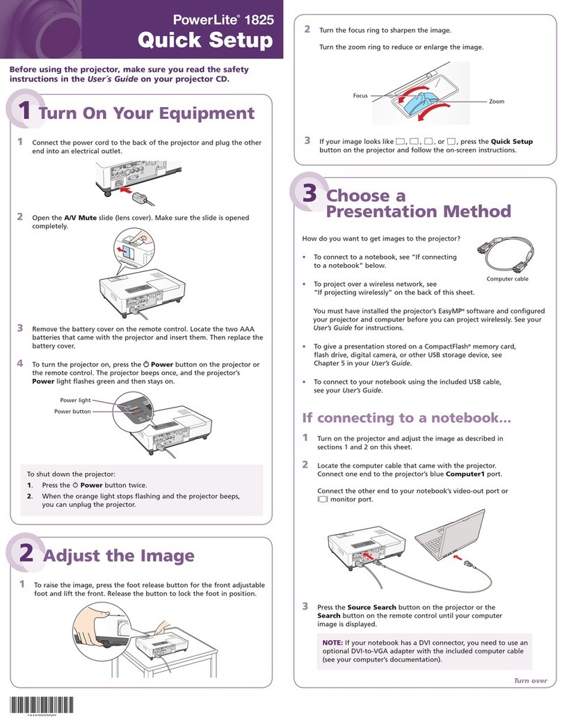 Epson PowerLite 1825 Quick setup