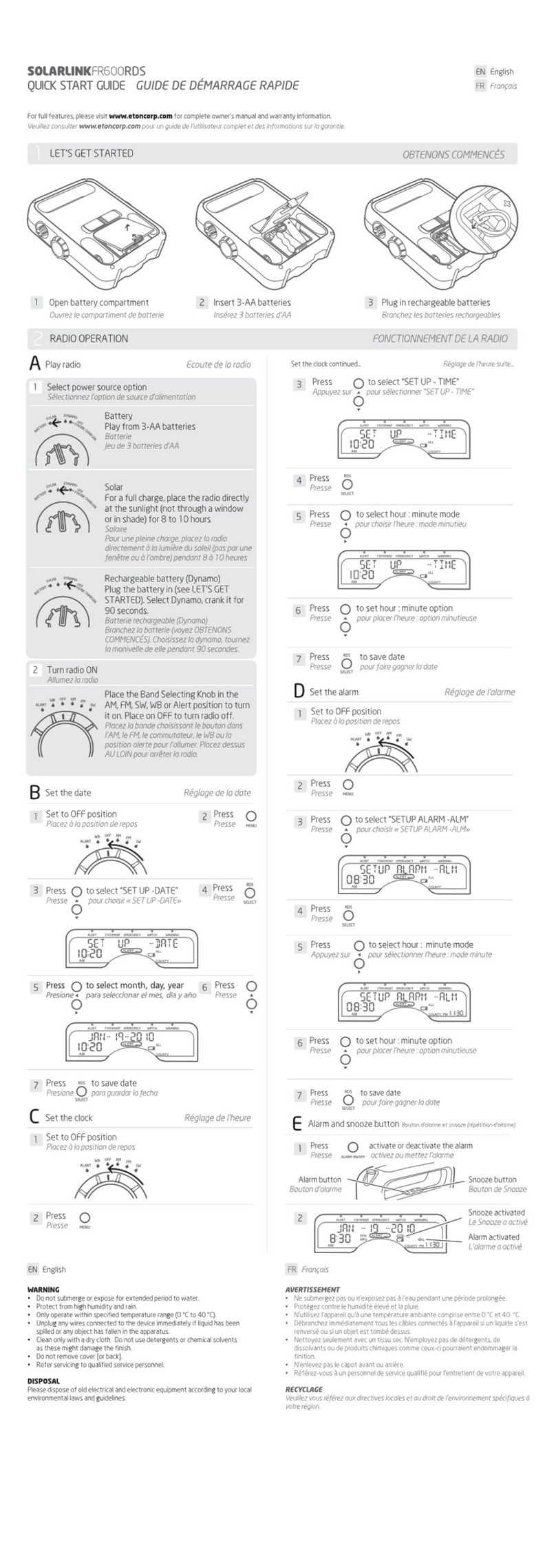 Eton SOLARLINK FR600 RDS quick start guide