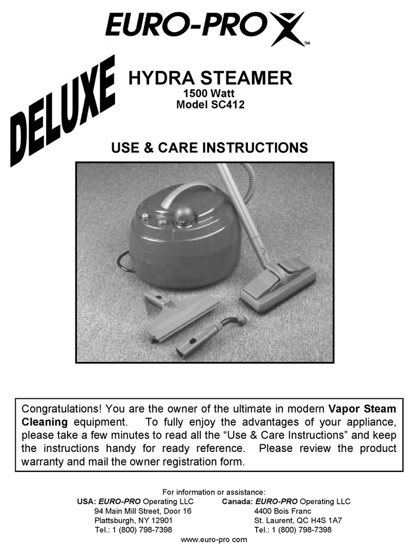 EUROPRO HYDRA STEAMER SC412 Quick reference guide