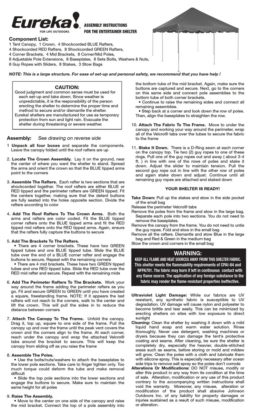 Eureka Entertainer Shelter Assembly instructions